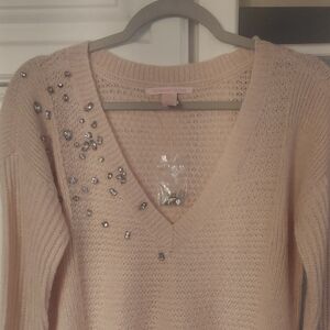 Victoria's Secret Peachy Pink V-Neck Sweater with Embellishments Size S/P